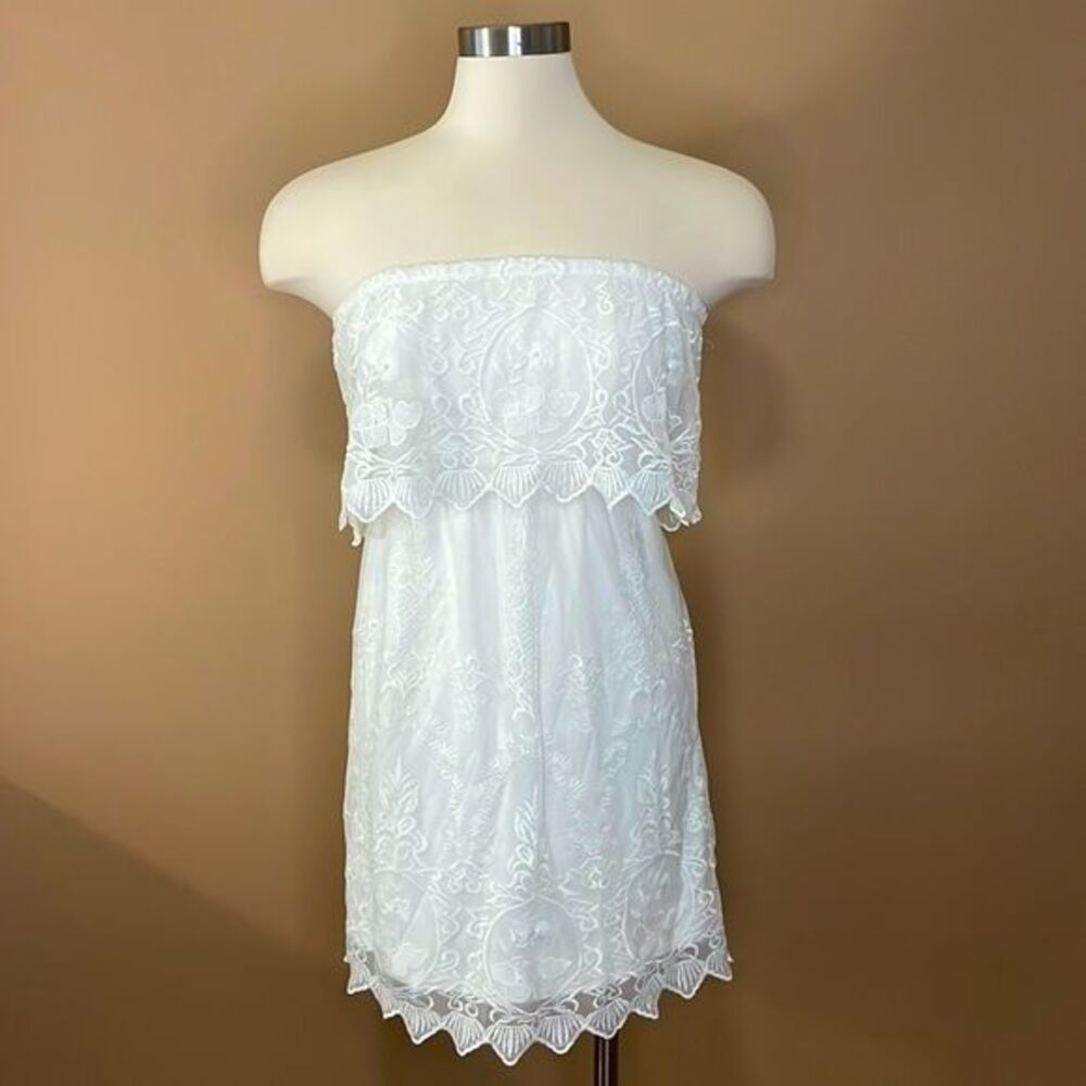 Express Lace Tube Top Boho Peasant Dress White Women's Size S Strapless